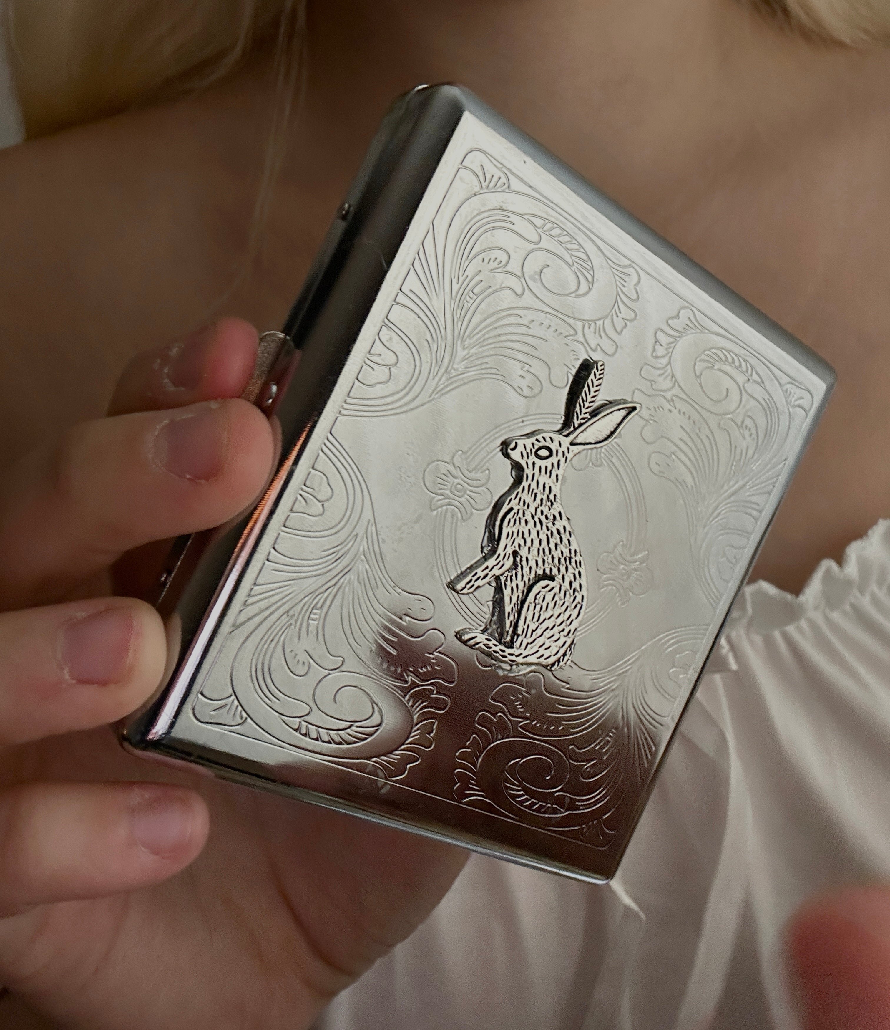 Hare of the Hollow – Engraved Silver Cigarette Case